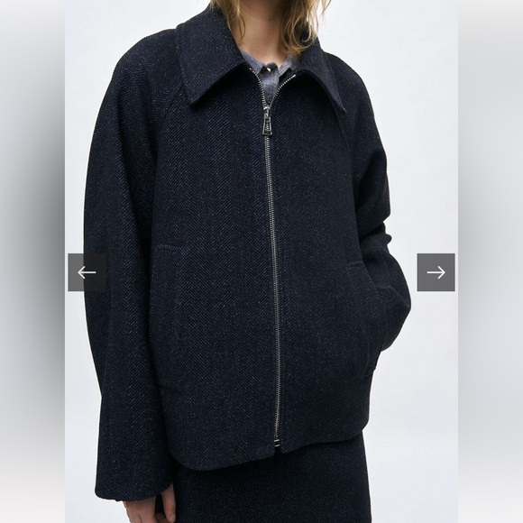 Zara Zippered Wool Blend Jacket ZW collection gray black herringbone 2143/866 XS - Picture 7 of 15